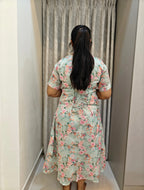 Kota Cotton A-Line Midi Frock - Pastel Green Floral