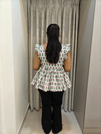 Handblock Floral Print Cotton Peplum Top - White