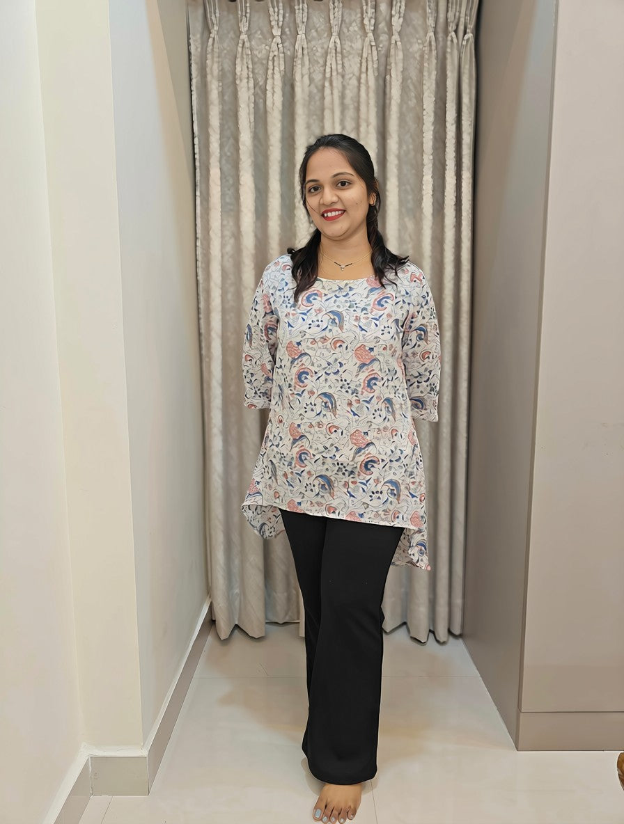 Handblock Print Mul Cotton Asymmetric Tunic