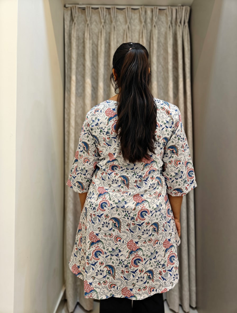 Handblock Print Mul Cotton Asymmetric Tunic