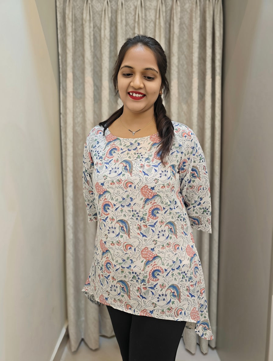 Handblock Print Mul Cotton Asymmetric Tunic