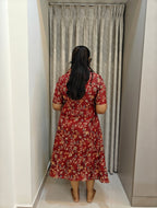 Kota Cotton A-Line Midi Frock - Rust Floral Print