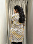 Handblock Floral Print Cotton Shirt - Grey