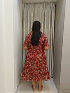 Kota Cotton A-Line Midi Frock - Rust Floral Print