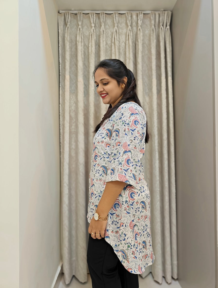 Handblock Print Mul Cotton Asymmetric Tunic