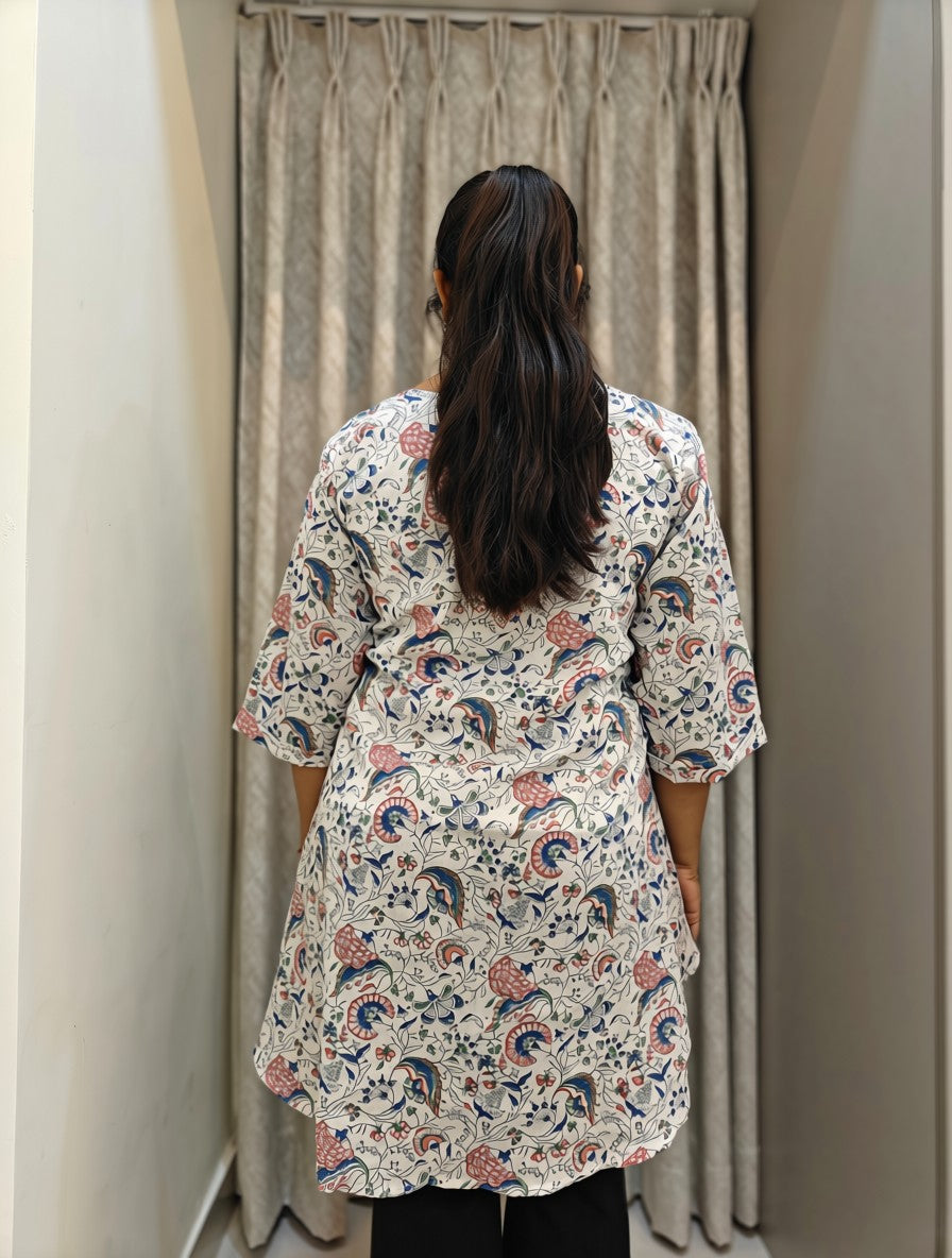 Handblock Print Mul Cotton Asymmetric Tunic