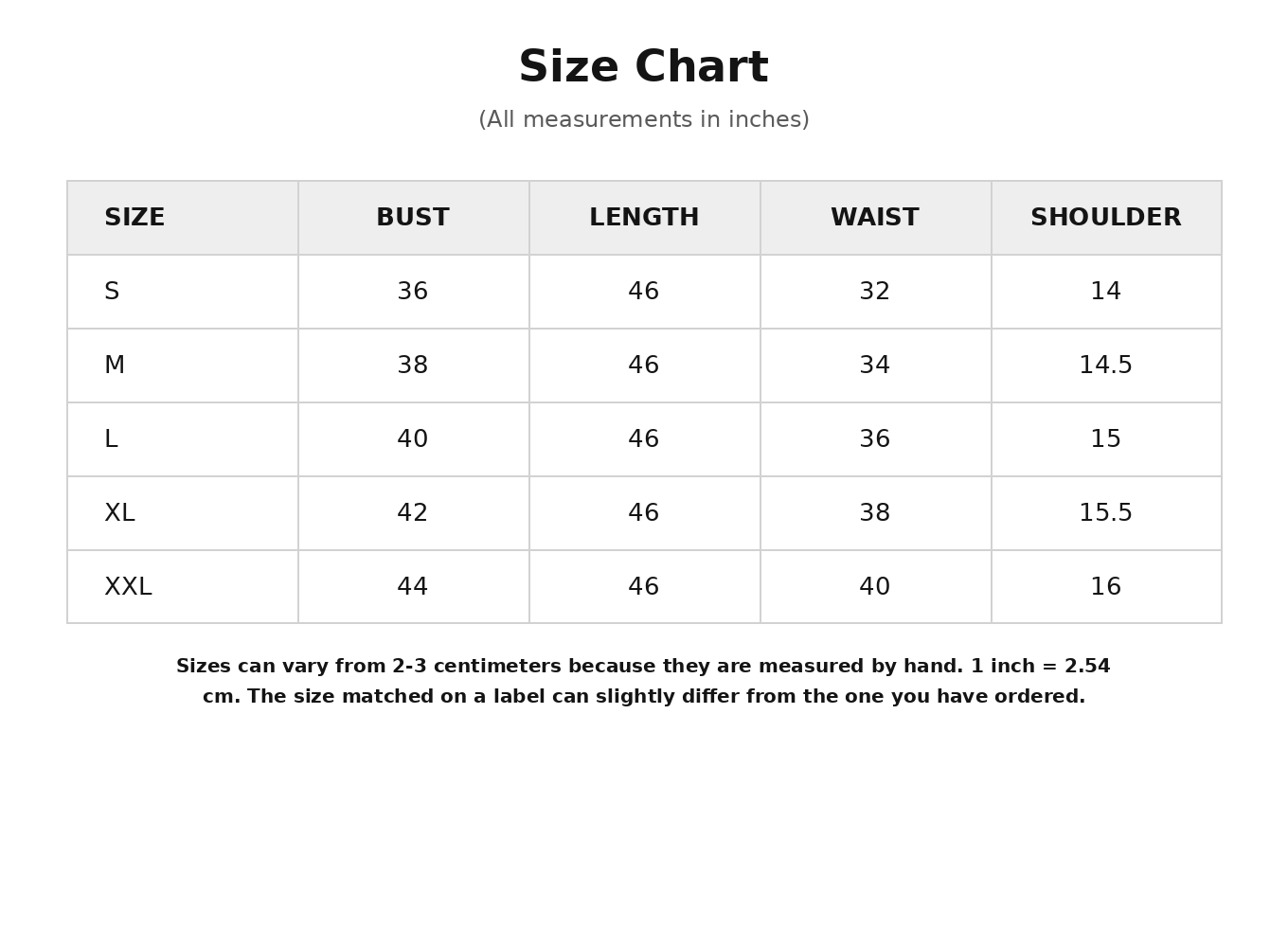 Size chart