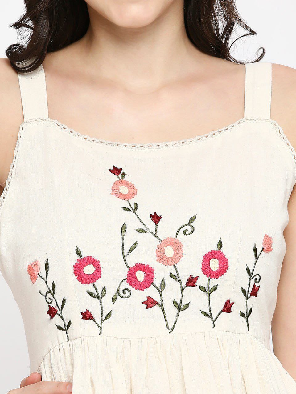 Pure Cotton White Kurti With Embroidary