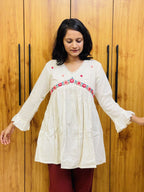Pure Cotton White Kurti With Embroidary