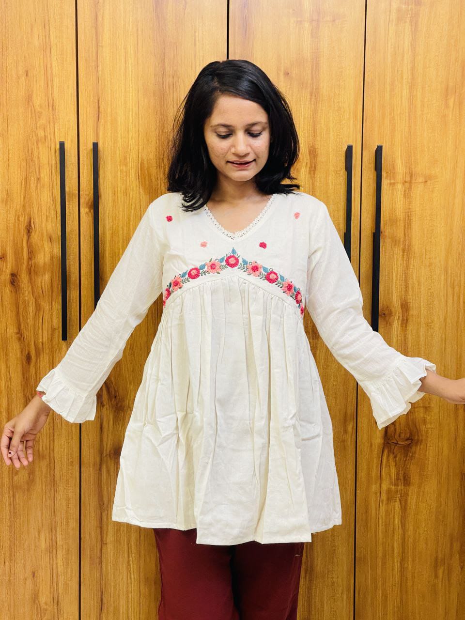 Pure Cotton White Kurti With Embroidary