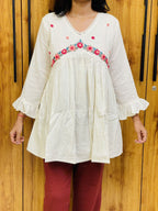 Pure Cotton White Kurti With Embroidary