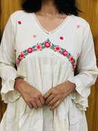 Pure Cotton White Kurti With Embroidary