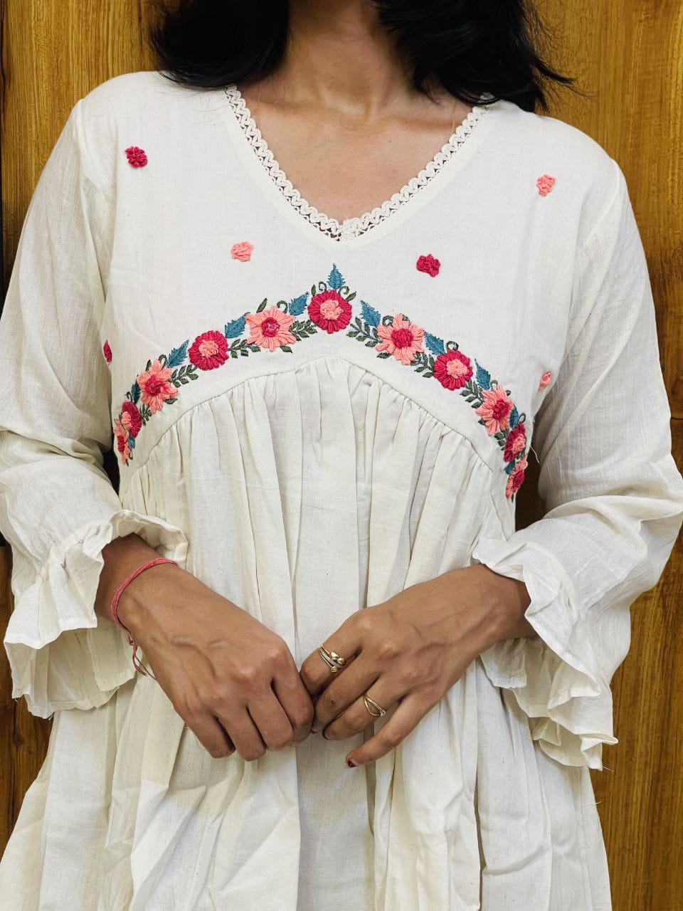 Pure Cotton White Kurti With Embroidary