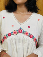 Pure Cotton White Kurti With Embroidary
