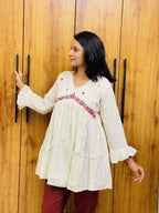 Pure Cotton White Kurti With Embroidary