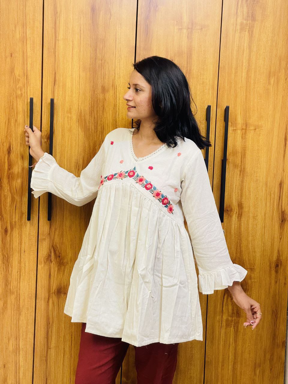 Pure Cotton White Kurti With Embroidary